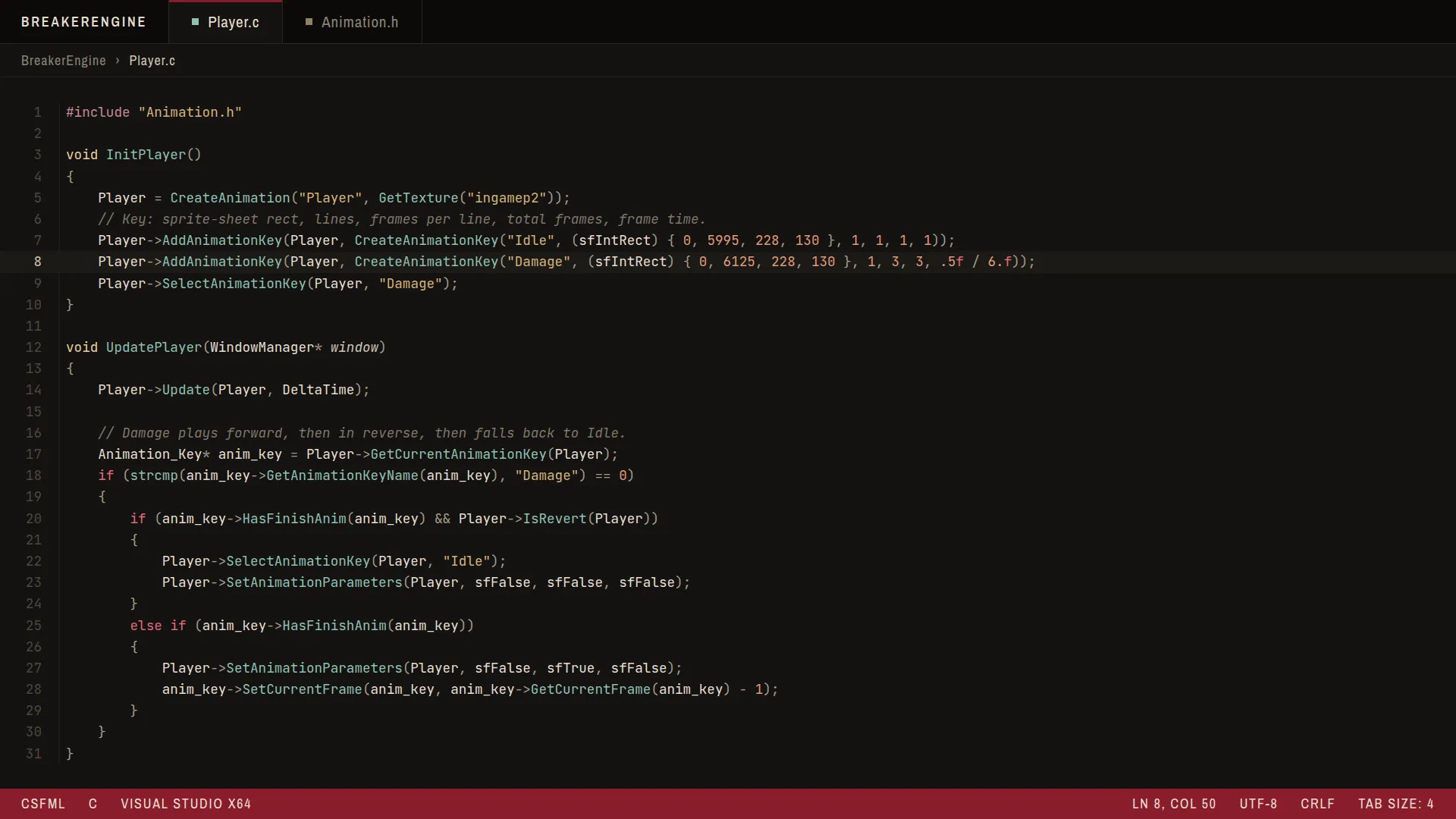Sprite-sheet animation keys with reverse playback