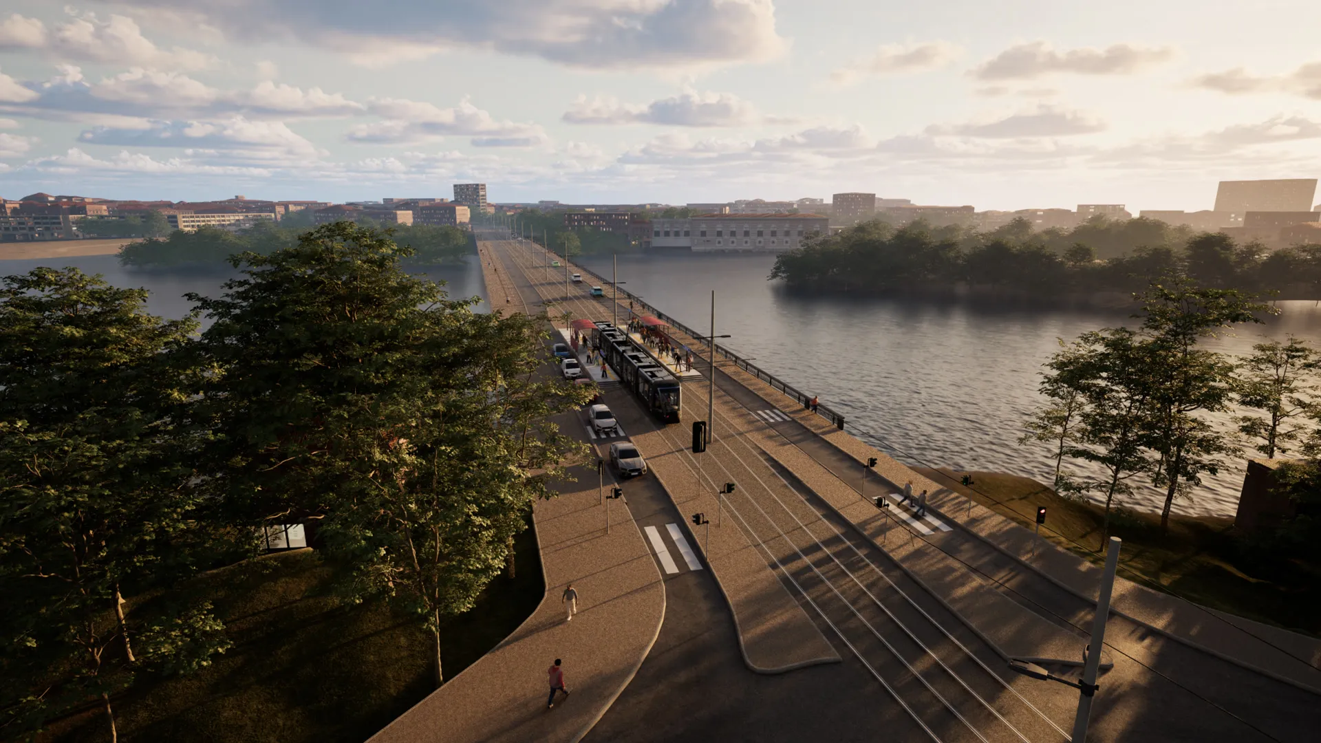 Waterfront line along the bridge