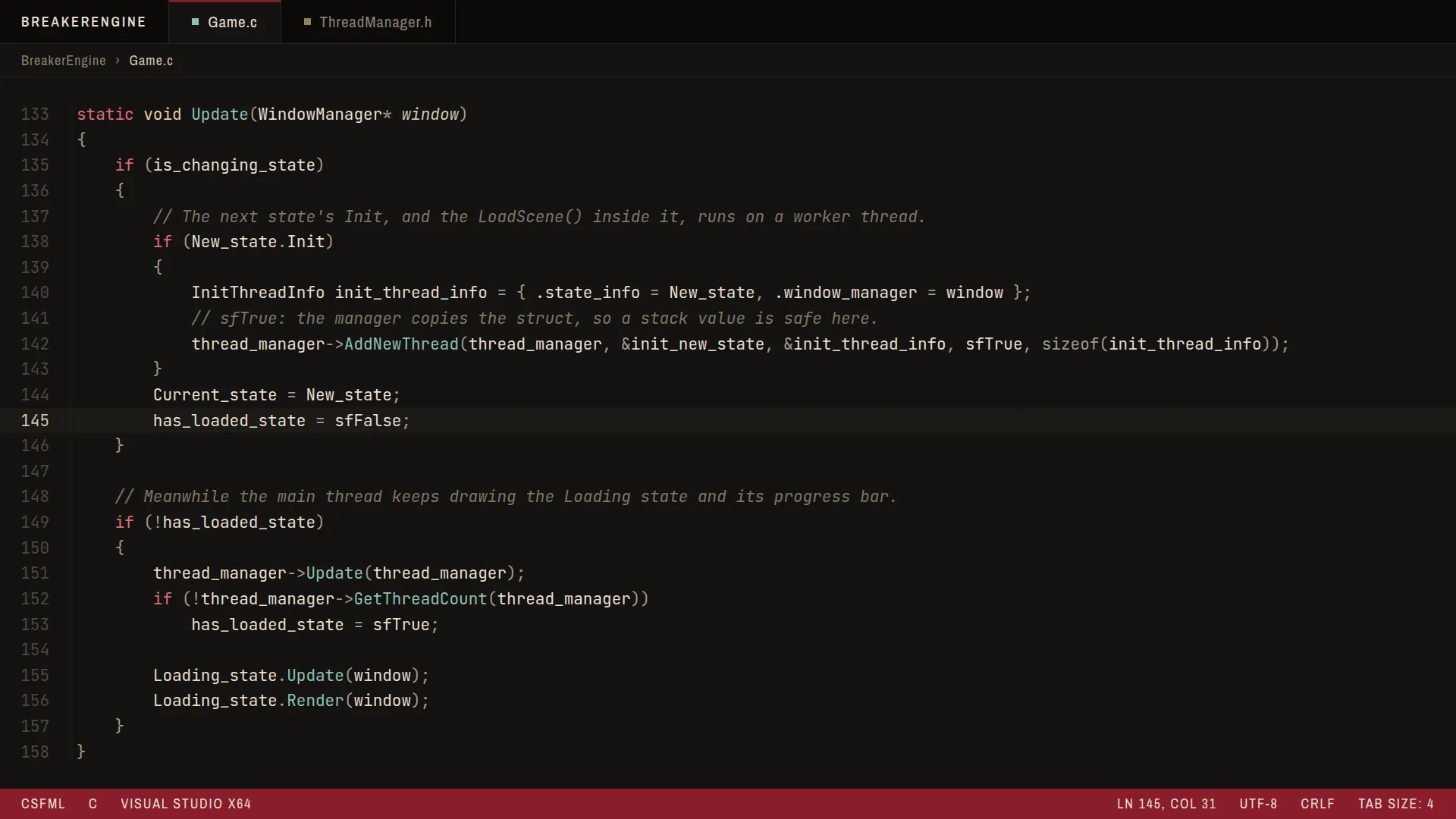 State loading on a worker thread behind a live loading screen