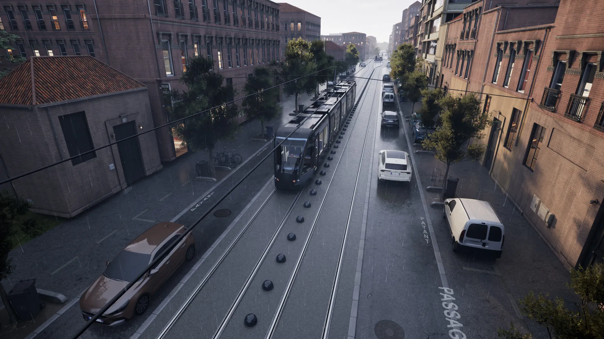 Wet-weather run down a city street