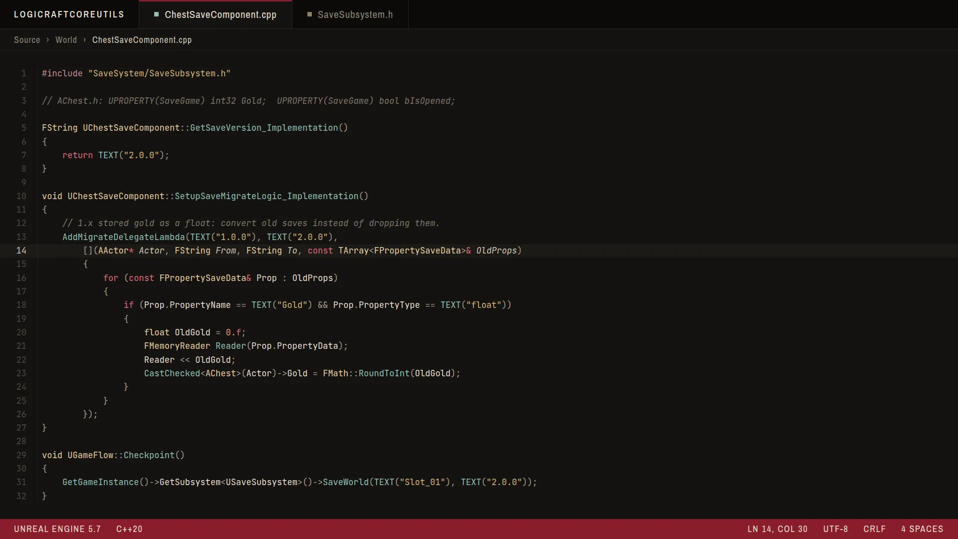 Save system: SaveGame properties and version migration